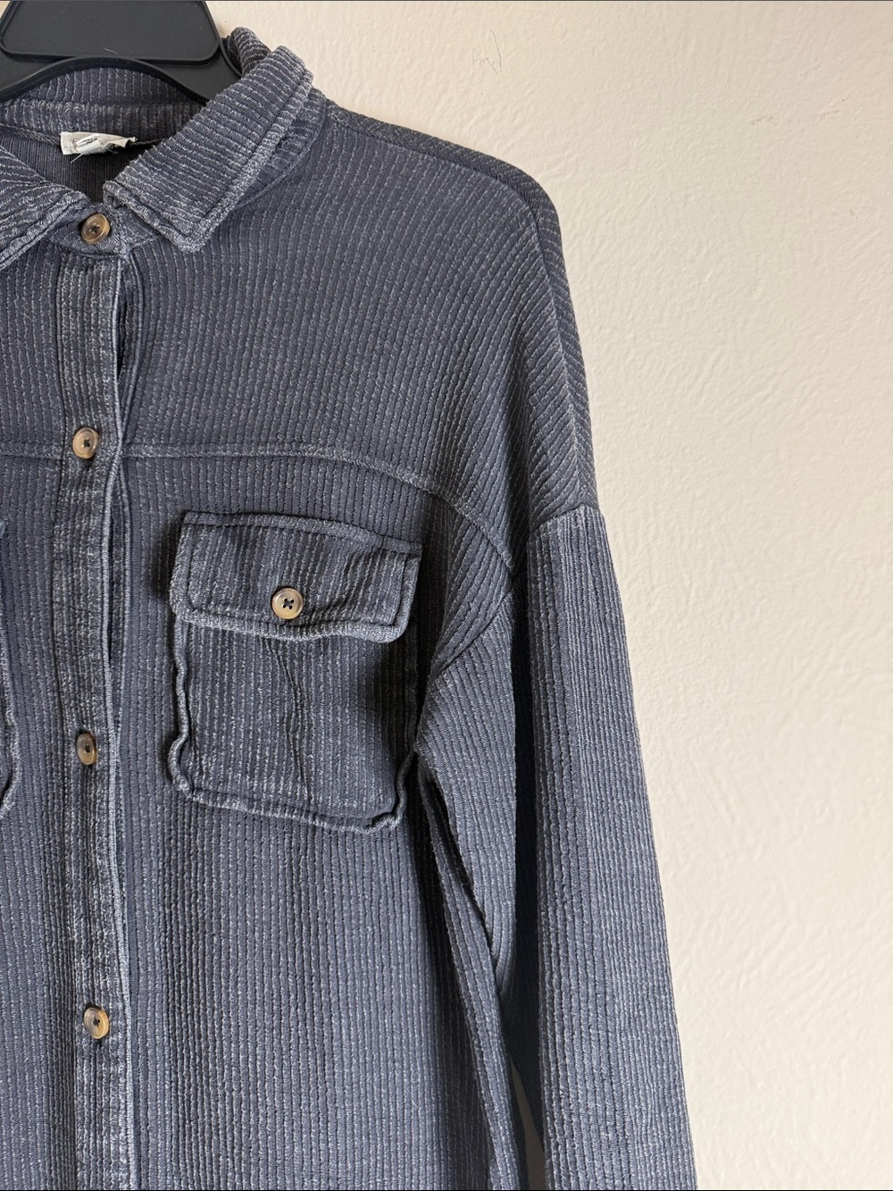Anthropologie Pilcro Ribbed Duster Shacket Shirt Jacket XS Charcoal Grey Cotton - Picture 8 of 13